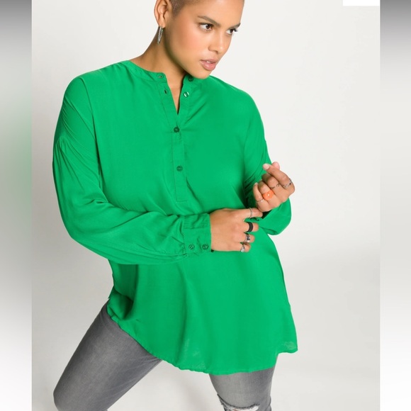 Studio Untold Henley loose fit oversized kelly green long sleeve button up 12/14 - Picture 1 of 10